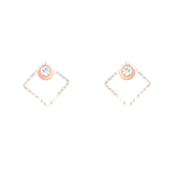 Rose Gold Geometric Square Diamante Stud Earrings