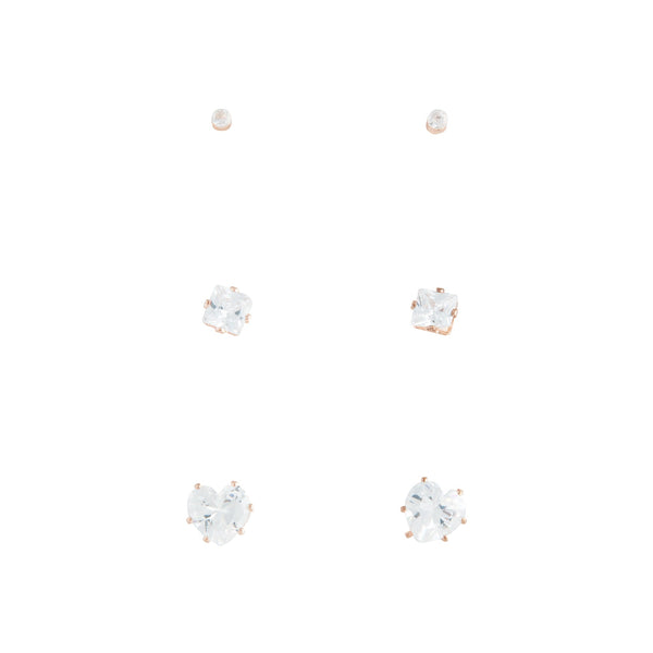 Rose Gold Assorted Cubic Zirconia Stud Earring Pack