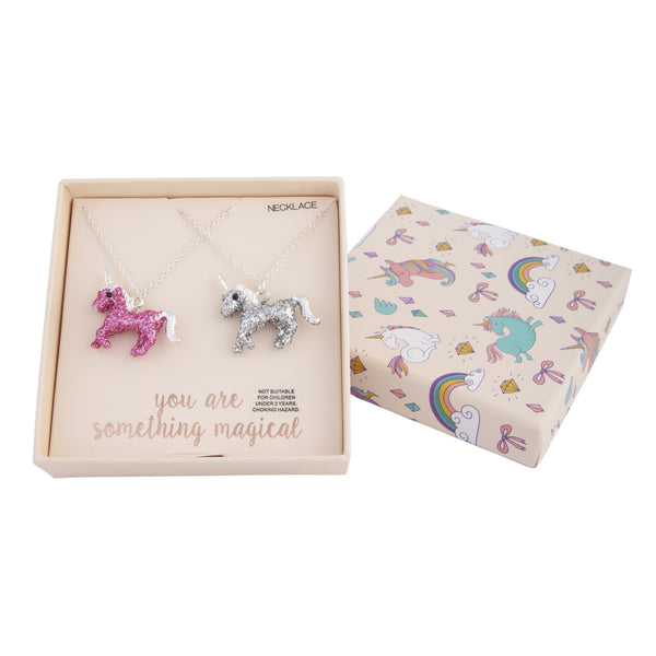 PINK & SILVER SEQUINED UNICORN NECKLACE GIFTBOX SET