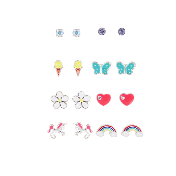 Kids 8-Pack Unicorn Rainbow Stud Earrings