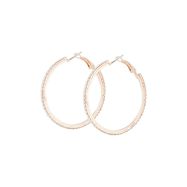 Rose Gold Single Row Diamante Hoop Earrings