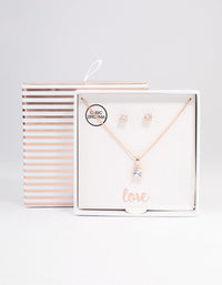 Rose Gold Cubic Zirconia Necklace Earrings Set - link has visual effect only