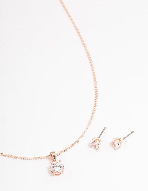 Rose Gold Cubic Zirconia Necklace Earrings Set