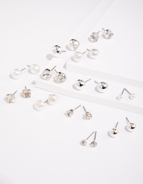 Silver Diamante Pearl Earring 12-Pack