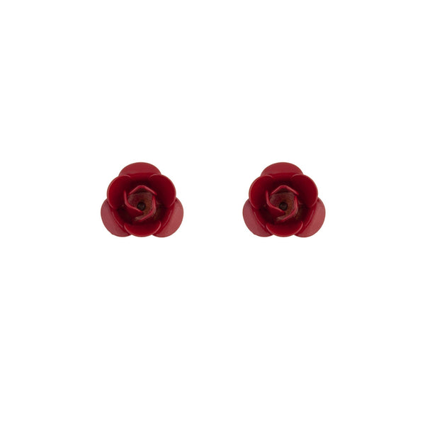Single Red Rose Stud Earrings