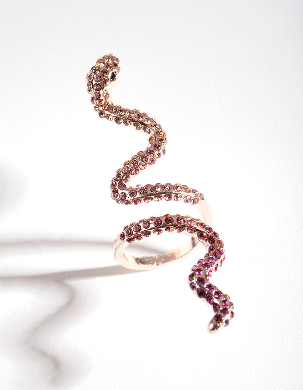 Rose Gold Elongated Diamante Snake Ring