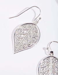 Silver Filigree Leaf Detail Drop Earrings - link has visual effect only