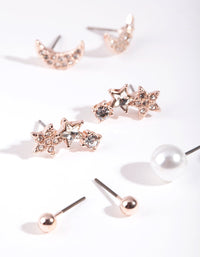 Rose Gold Celestial Pearl Stud Earring 5-Pack - link has visual effect only