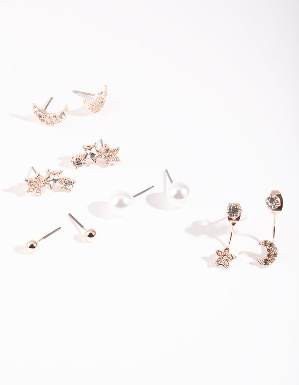 Rose Gold Celestial Pearl Stud Earring 5-Pack