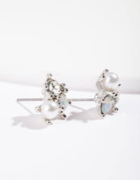 Rhodium Stone & Pearl Cluster Earrings - link has visual effect only
