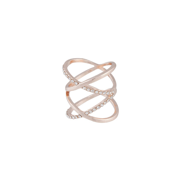 Rose Gold Diamante Double Crossover Ring