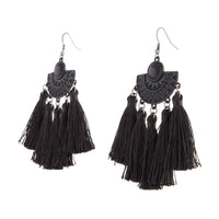 Black Coated Etched Shield 5 Tassel Earrings - link has visual effect only