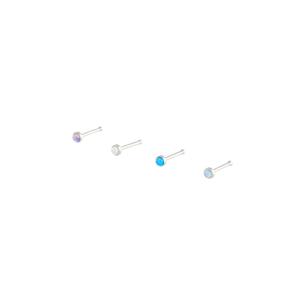 Rhodium Synthetic Opal Nose Pin 4-Pack
