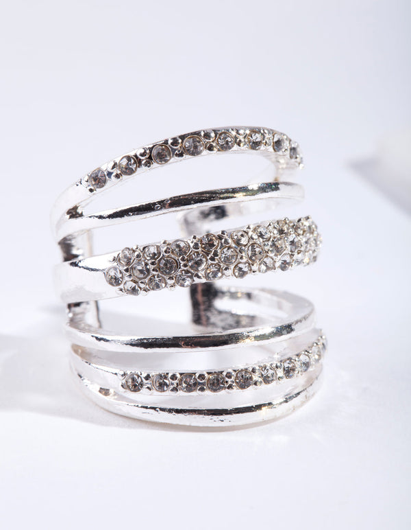 Silver 6 Band Diamante Ring