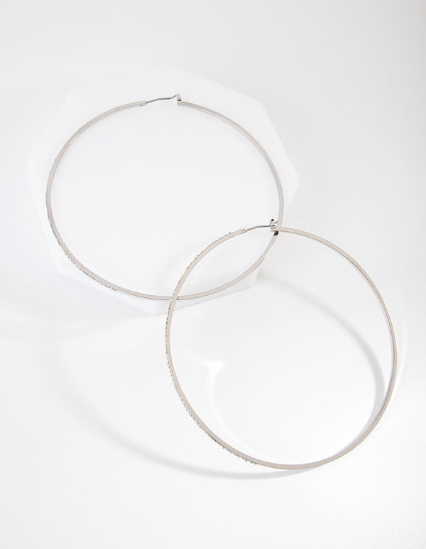 Rhodium Fine Crystal 8cm Hoop Earrings