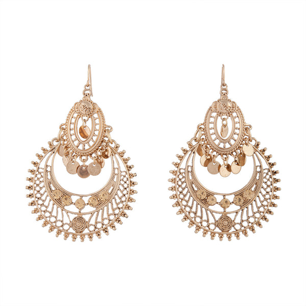 Etched Antique Gold Disc Chandbali Earrings