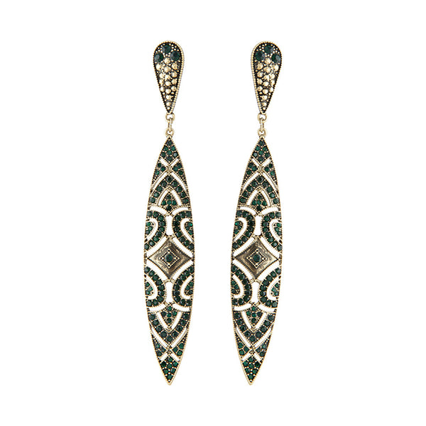Emerald Deco Shield Earrings
