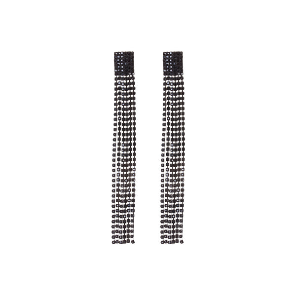 Black Diamante Tassel Earrings