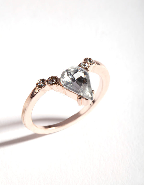 Rose Gold Crystal V-Shaped Ring