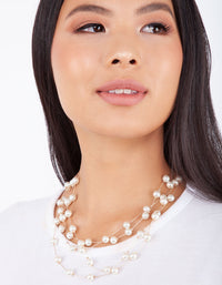 Rose Gold Layered Pearl Station Necklace - link has visual effect only