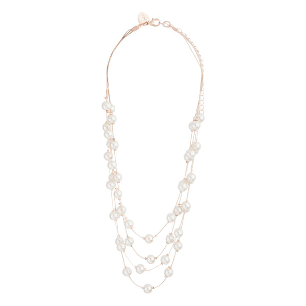 Rose Gold Layered Pearl Station Necklace