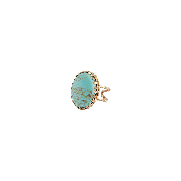Gold Turquoise  Oval Claw Set Ring