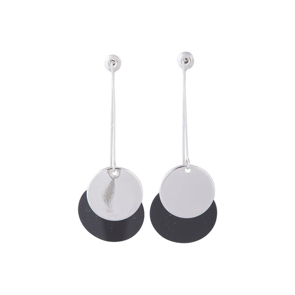 Black Coated Disc Pendulum Earrings