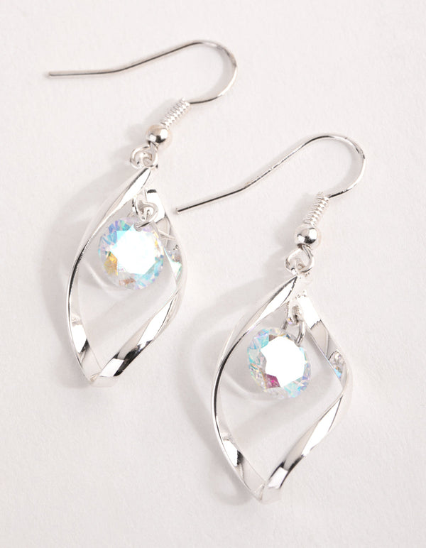 Silver Crystal Twist Drop Earrings