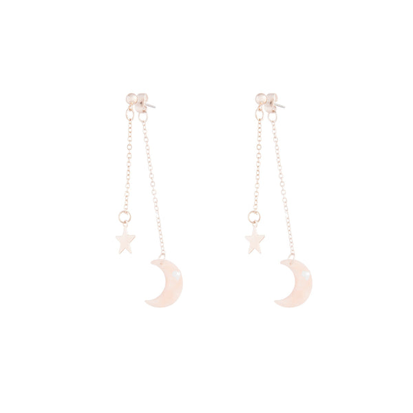 Rose Gold Star Pink Acrylic Moon Earrings