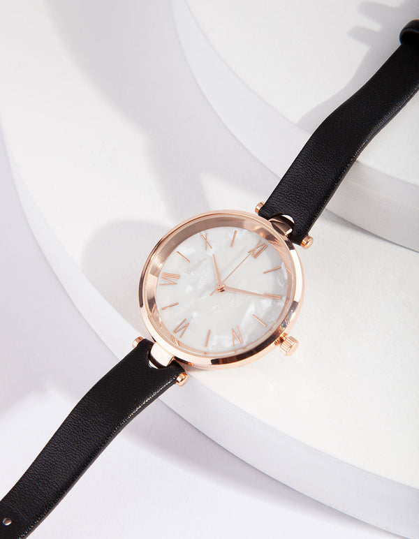 Black Rose Gold Marble Face Watch