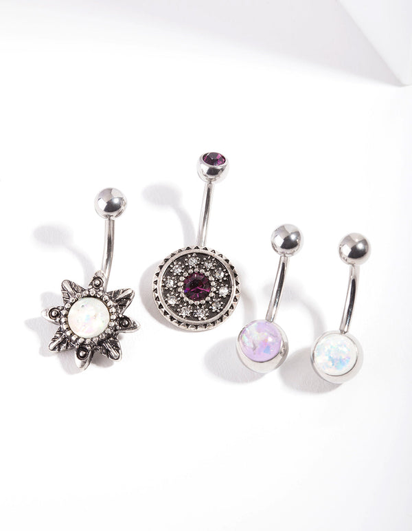 Silver Surgical Steel Belly Bar 4-Pack