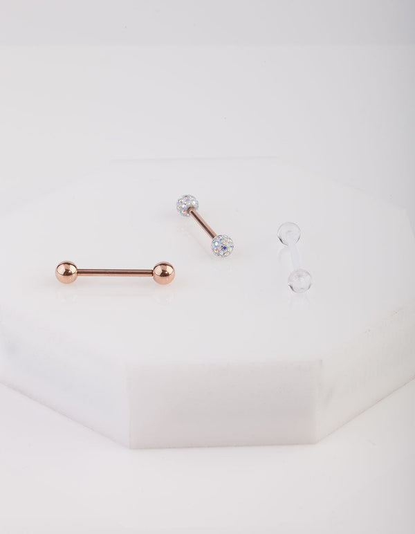 Rose Gold Surgical Steel & Acrylic Ferido Tongue Studs