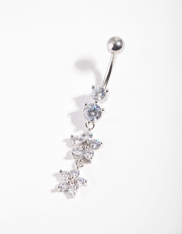 Surgical Steel Double Flower Drop Belly Bar