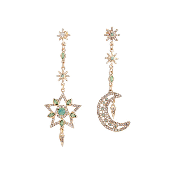 Gold Green Diamante Moon Shimmer Earrings