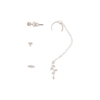 Silver Flower Chain Cuff Earrings - link has visual effect only