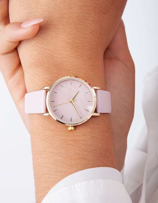 Baby Pink Gold Leatherette Strap Watch