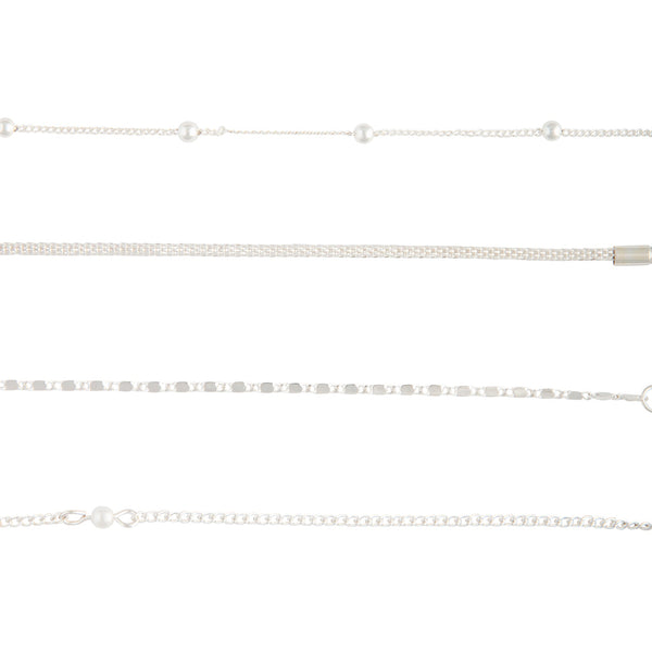 Silver Adjustable Bracelet Anklet Classic 4-Pack