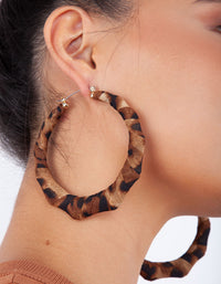 Brown Animal Fabric Wrap Hoop Earrings - link has visual effect only