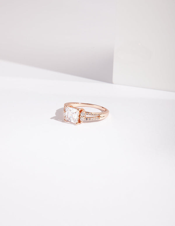 Rose Gold Double Band Cubic Zirconia Ring