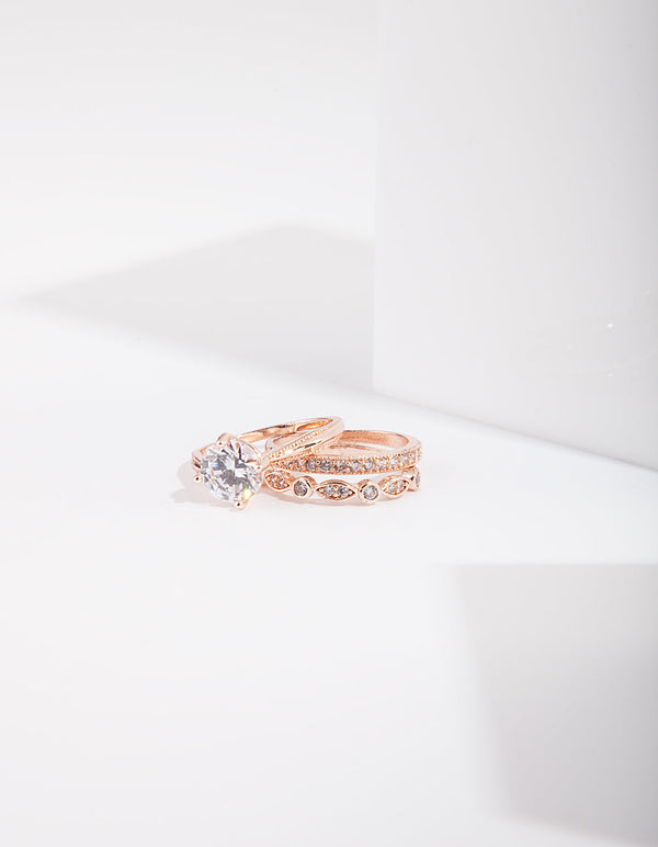 Rose Gold Round Stone Triple Band Ring