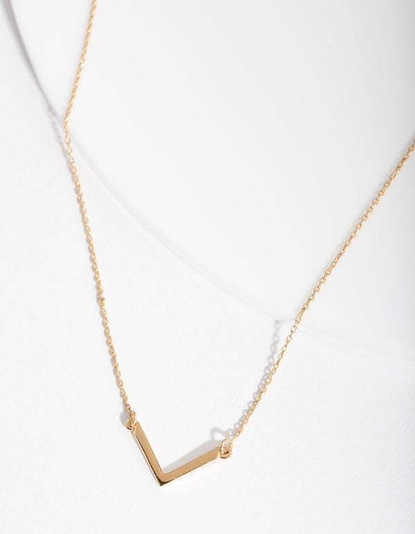 Gold Plated Sterling Silver V Pendant Necklace