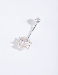Sterling Silver Cubic Zirconia Floral Belly Bar - link has visual effect only