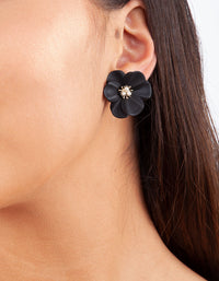 Black Pearl Flower Stud Earrings - link has visual effect only