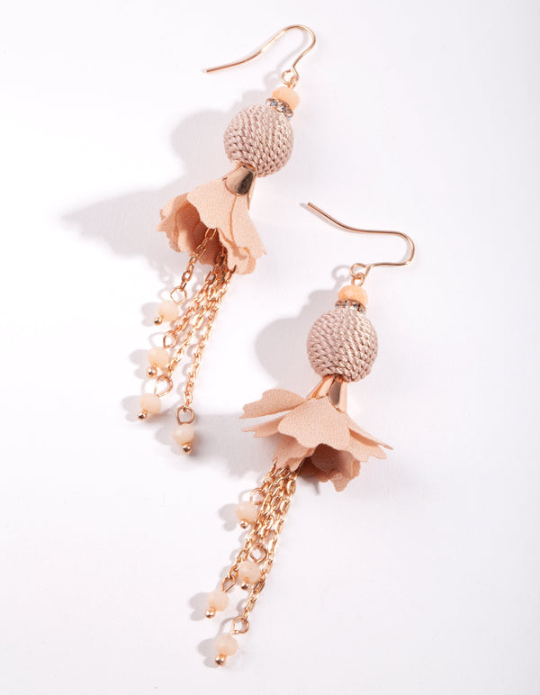 Rose Gold Floral Tassel Drop Earrings