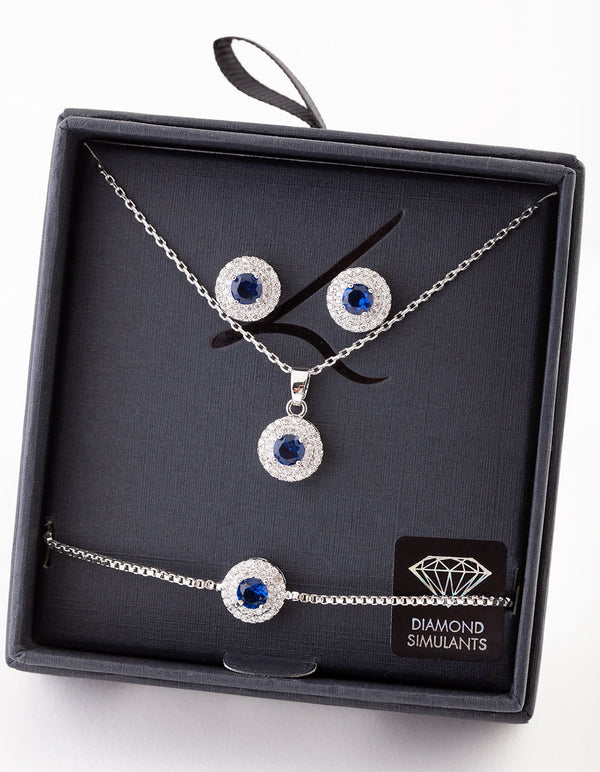 Blue Diamond Simulant Round Jewellery Set