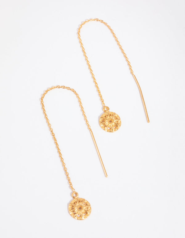 Gold Plated Sterling Silver Sun Thread Through Earrings