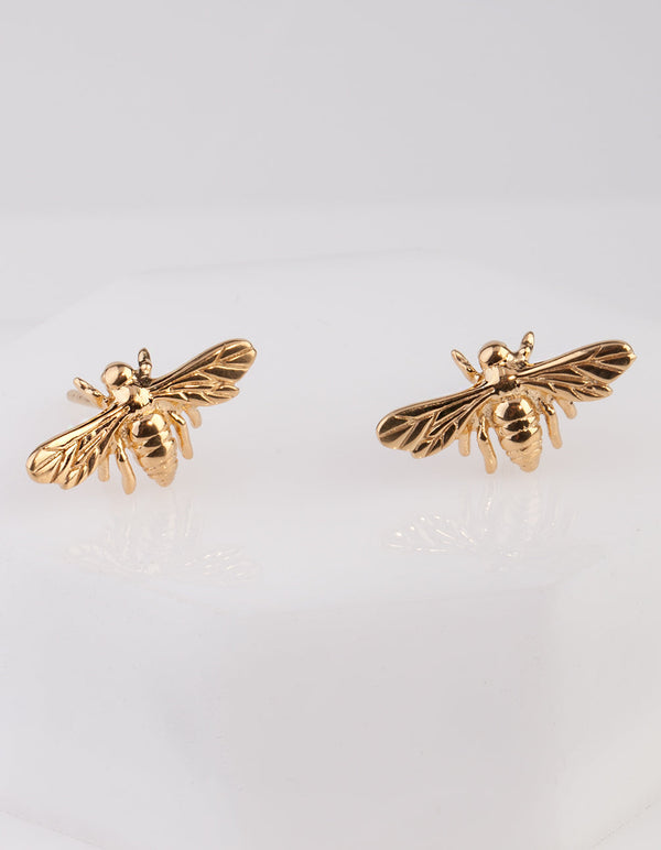 Gold Plated Sterling Silver Bee Stud Earrings
