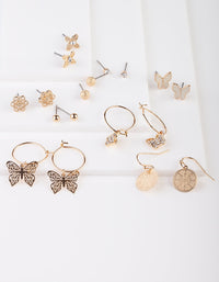 Gold Butterfly Stud & Sleeper Earrings 9PK - link has visual effect only