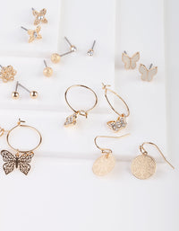 Gold Butterfly Stud & Sleeper Earrings 9PK - link has visual effect only