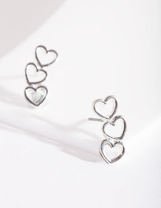 Silver Connected Heart Stud Earrings - Lovisa